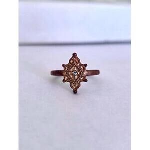 Antique-Style Victorian Ring – Gold Tone with Rhinestone Center